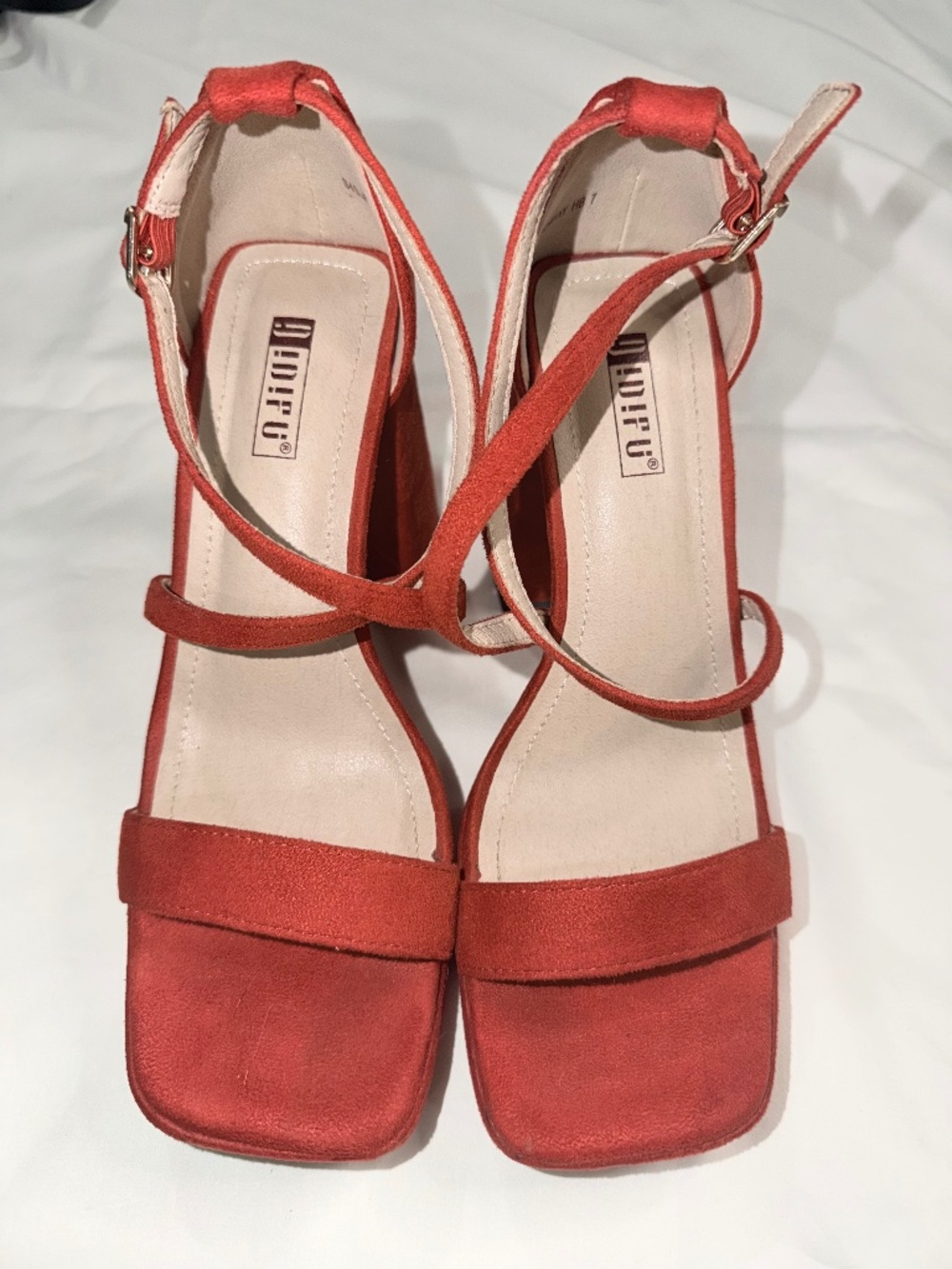 Red Criss Cross Straps Platform Chunky Heels EUC Size 7